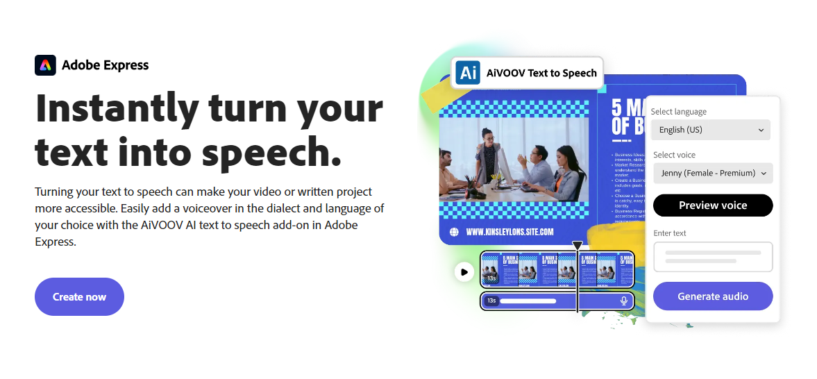 Adobe Express Text to Audio AI